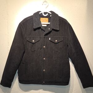 Levi's Black Sherpa-Lined Corduroy Men's Jacket (Large)
